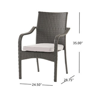 English Elm 5 Piece Outdoor Acacia Wood Dining Set with Wicker Chairs and Weather Resistant Cushions N773OD00149G