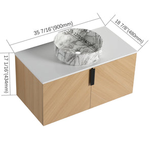 English Elm 36" Modern Wall-Mounted Bathroom Vanity With Soft-Close Doors, Ceramic Sink & Durable Oak Finish W999S00451