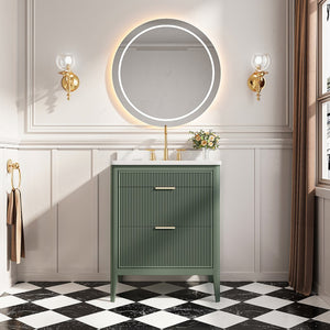 English Elm Fully Assembled 30'' Green Bathroom Vanity With Solid Wood & Engineered Marble Top - Elegant Storage Solution W1826P308974