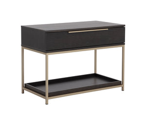Sunpan Rebel Nightstand - Modern Oak Wood Design with Soft Closing Drawer and Elegant Gold Hardware Accents Large - 38W x 20D x 27.25H