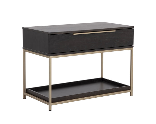 Sunpan Rebel Nightstand - Modern Oak Wood Design with Soft Closing Drawer and Elegant Gold Hardware Accents Large - 38W x 20D x 27.25H