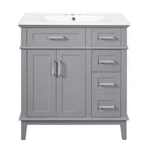 English Elm 30" Freestanding Bathroom Vanity Ceramic Sink Soft Close Cabinet Gray Wood Frame Grey N729P427118E