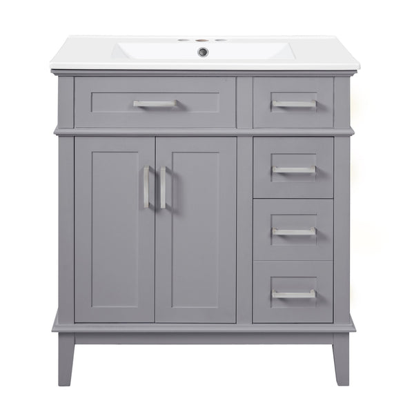 English Elm 30" Freestanding Bathroom Vanity Ceramic Sink Soft Close Cabinet Gray Wood Frame Grey N729P427118E