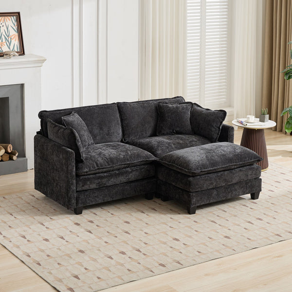 English Elm Cloud Modular Sofa Two Seat Chenille Upholstered Couch for Living Room Lounge Black W1143P310493
