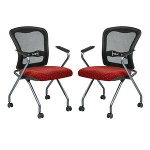 OSP Home Furnishings Deluxe Pro-line Ii Folding Nesting Armchair with Mesh Back and Lumbar Support Tomato 84440-K115
