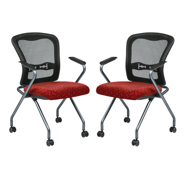 OSP Home Furnishings Deluxe Pro-line Ii Folding Nesting Armchair with Mesh Back and Lumbar Support Tomato 84440-K115