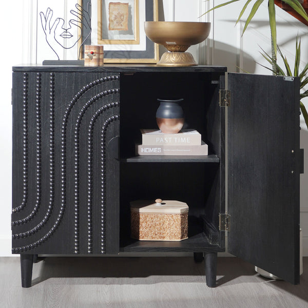 English Elm Modern Black Wood Storage Cabinet - Stylish 30In Accent Sideboard For Living Room, Bedroom & Entryway W2729P239175