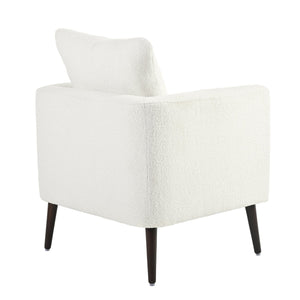 English Elm Modern Teddy Fabric Accent Chair - Plush Chenille Upholstered Armchair with Pillow, Wood Legs, Ergonomic Comfort for Living Room, Bedroom (White) W1028P236496