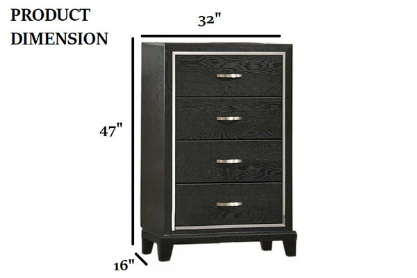 English Elm Contemporary Matte Black 4-drawer Chest with Chrome Handles and Tapered Wood Legs B011P447449