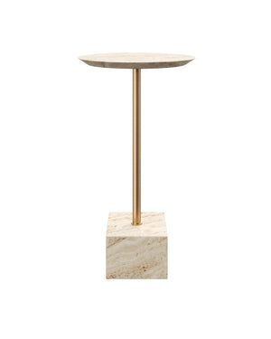 Currey & Company Prado Travertine Drinks Table - Elegant Natural Stone & Polished Metal Design For Modern Spaces White Travertine ,Metal 4000-0240-currey-company