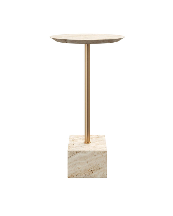 Currey & Company Prado Travertine Drinks Table - Elegant Natural Stone & Polished Metal Design For Modern Spaces White Travertine ,Metal 4000-0240-currey-company