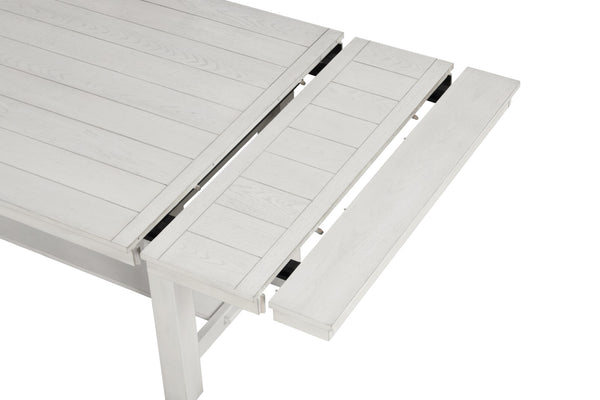 English Elm Rustic White Oak Dining Table 84" Extendable with Leaves, Block Trestle Base, Elegant Farmhouse Style B2741P323127