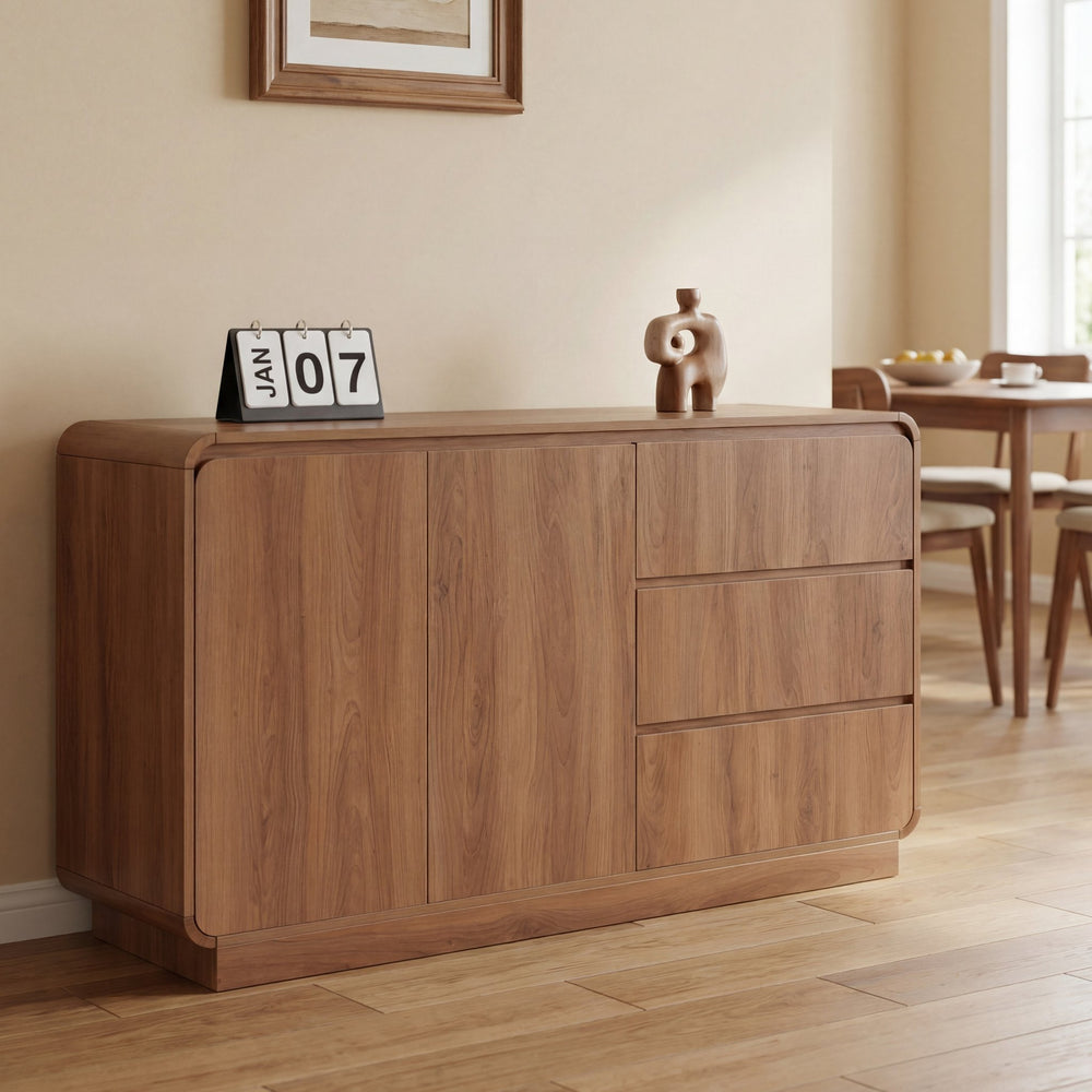 English Elm Modern White Sideboard with Soft Close Drawers and Doors for Dining or Living Rooms N779P373190L_N779P373191L
