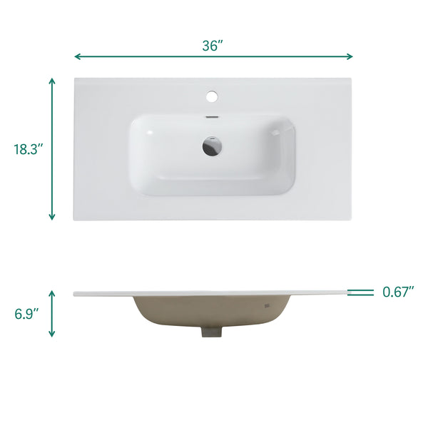 English Elm BB0936Y311, Glossy White Integrated Ceramic Basin — Durable Sleek Sink, Easy-Clean Timeless Finish W1865P242292