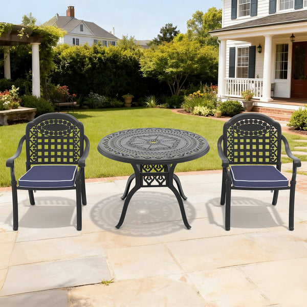 English Elm 3-piece Cast Aluminum Bistro Set Ornate Patio Furniture with Weather Resistant Cushions W1710S00629