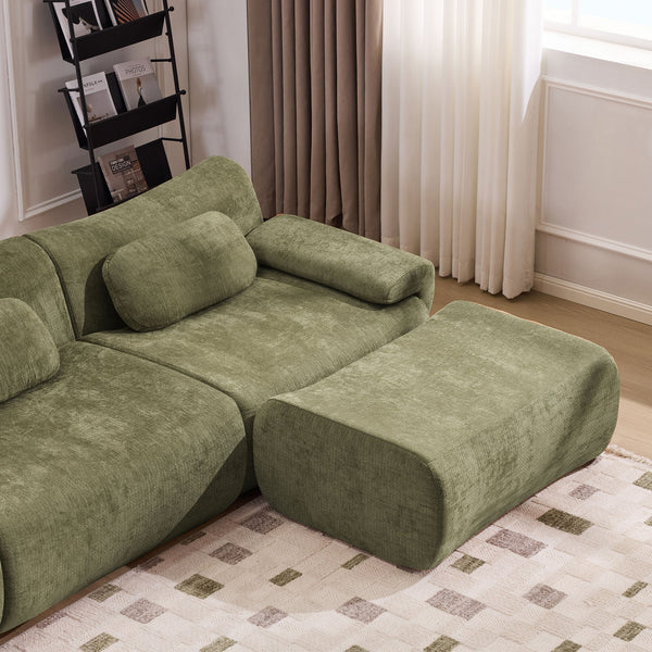 English Elm Modular Chenille Deep Seat Sectional Sofa with Bamboo Frame for Living Room Lounge Green W1829S00069