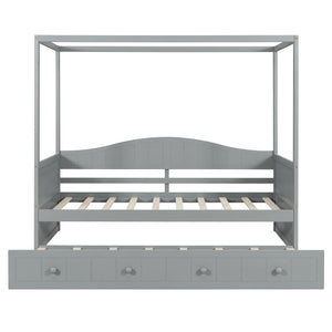 English Elm Twin Canopy Daybed with Pull Out Trundle Pinewood Frame for Kids or Guest Rooms N708P373423E