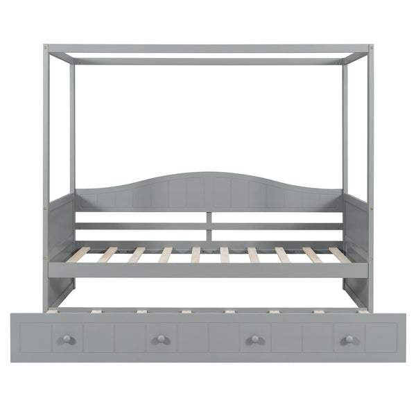 English Elm Twin Canopy Daybed with Pull Out Trundle Pinewood Frame for Kids or Guest Rooms N708P373423E