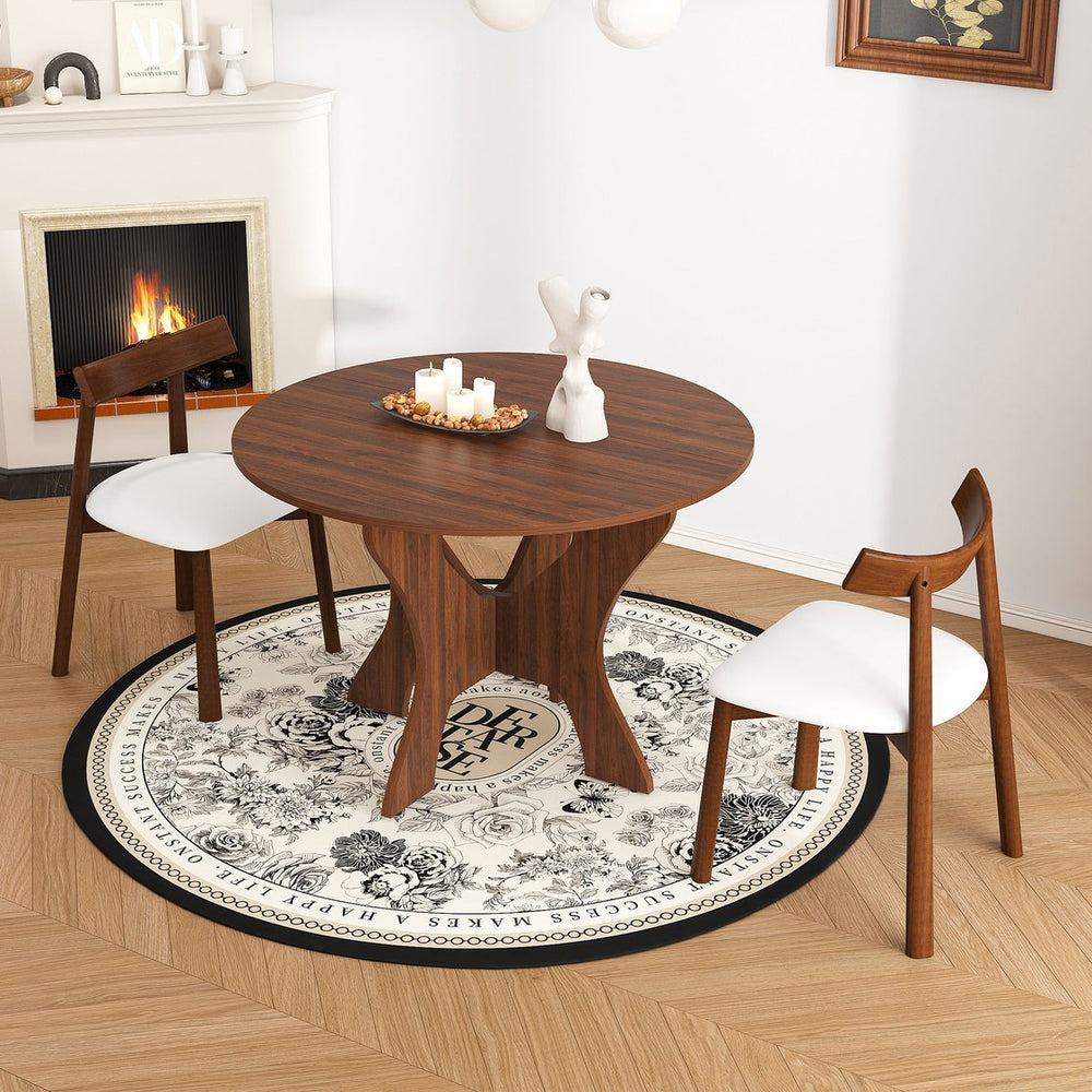 English Elm 43 Inch Foldable Mdf Dining Set with Pu Cushioned Solid Wood Chairs Space Saving Walnut W2700S00114