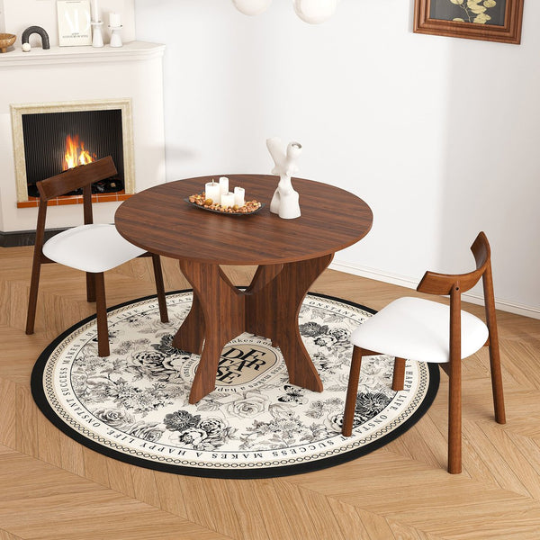 English Elm 43 Inch Foldable Mdf Dining Set with Pu Cushioned Solid Wood Chairs Space Saving Walnut W2700S00114