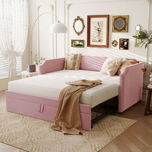 English Elm Twin Velvet Upholstered Daybed with Pop up Trundle for Guest or Kids Rooms Pink SF000197AAH