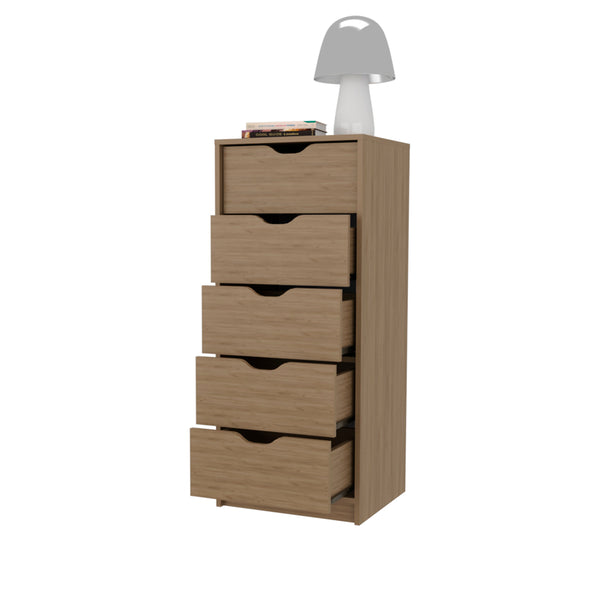 English Elm Natural Oak Five-Drawer Dresser with Sturdy Wood Frame, Timeless Warmth, Space-Saving Elegance B062P323164