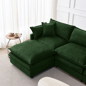English Elm 105" L-shaped Chenille Sectional with Ottoman Pocket Spring Living Room Sofa Green W1097S00230