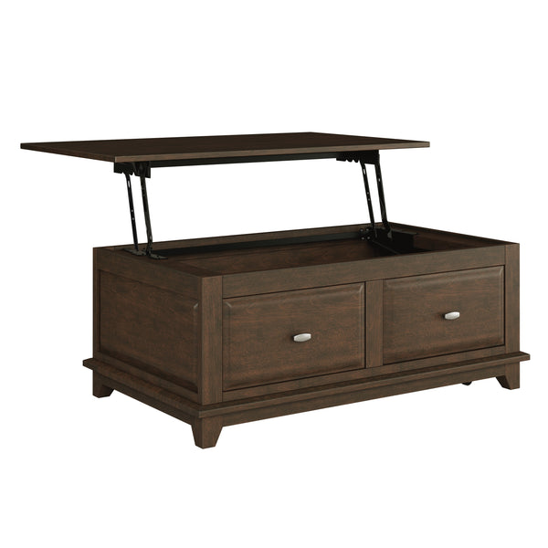 English Elm Transitional Lift Top Coffee Table Birch Veneer Cherry Finish with Two Storage Drawers B011P459303