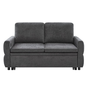 English Elm Convertible Chenille Sleeper Loveseat with Usb Ports and Reclining Backrest for Small Spaces Grey N719P390439E