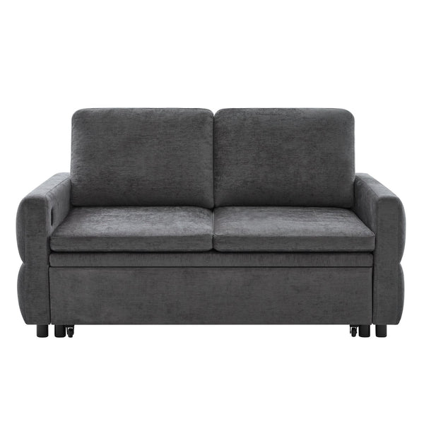 English Elm Convertible Chenille Sleeper Loveseat with Usb Ports and Reclining Backrest for Small Spaces Grey N719P390439E
