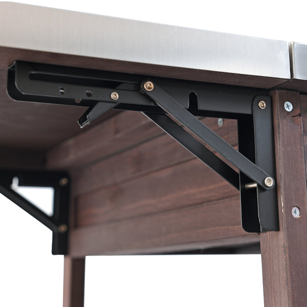 English Elm K&K 40.5" Outdoor Grill Cart with 201 Stainless Top, Solid Fir Storage, Drop Leaf & Lockable Wheels Brown N707P228272Z