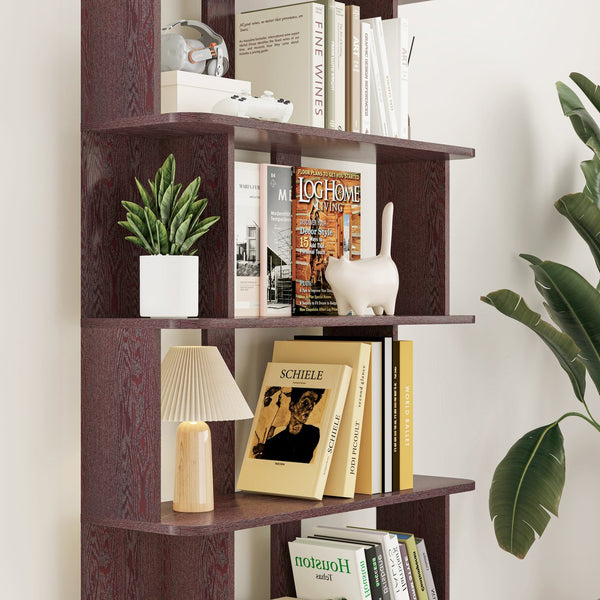 English Elm Set of 2 Modular Corner Bookcases L Shaped and I Space Saving Home Office Shelving Ox Blood Red W2899S00002