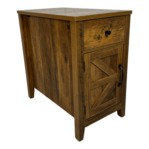 English Elm Farmhouse Nightstand with Charging Station and Barn Door Drawer — USB-C, AC Outlets, Compact Storage Antique brown W1412P230409