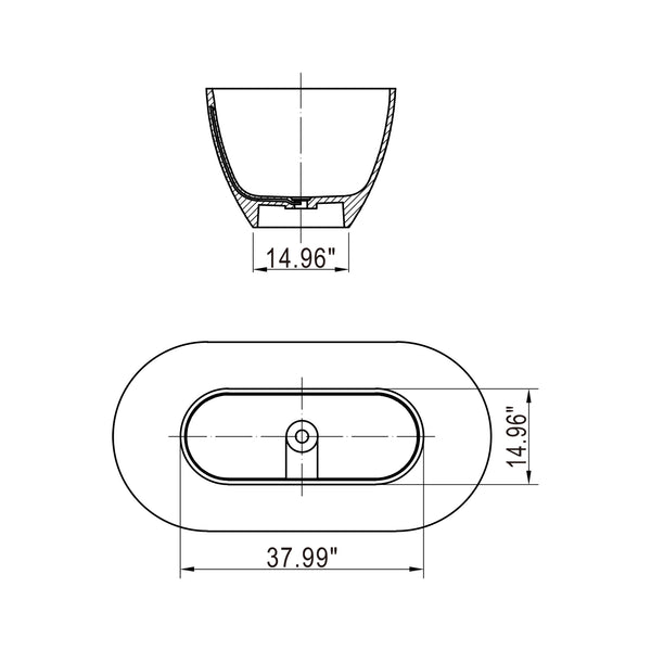 English Elm 59 Inch Stone Resin Freestanding Bathtub Oval Spa Soaking Tub for Small Bathrooms Black W1613P355471