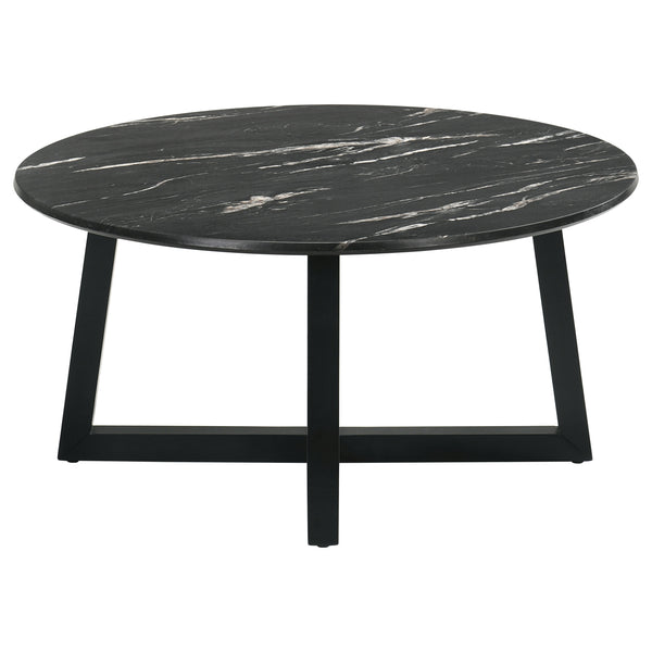 English Elm Enlow Chic Black Round Marble-Like Smarttop Coffee Table - Modern Design, Durable & Low Maintenance B062P299966