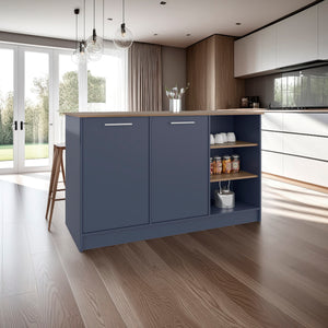 English Elm Ginger Multicolor Kitchen Island with 3 Open Shelves, 2 Cabinets, 26"x59" Prep Top & Stool Space B070S00393