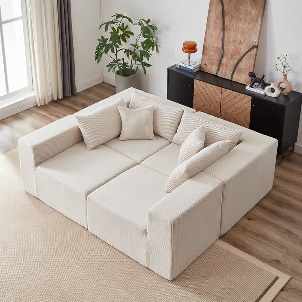 English Elm 104-Inch Corduroy Modular L Shaped Sectional Sofa with Plush Foam, No Assembly, Versatile Lounge Beige W834S00385