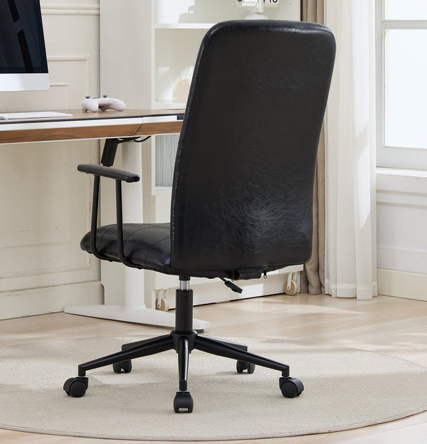 English Elm Antique Pu Leather High Back Office Chair with Swivel Gas Lift and Padded Armrests Antique Black W3149S00004