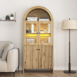 English Elm Natural Wood Grain Mdf Dome Cabinet with Led Lighting for Snack and Beverage Storage W3226P279091