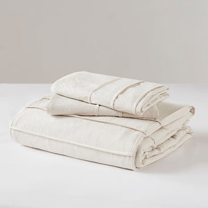 JLA Home Comfort Spaces - Soft Washed Pleated Duvet Cover Set with OEKO-TEX Soft Microfiber, Grid Pinch-Pleat & Button Closure Neutral AM12-0425