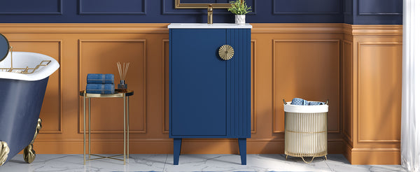 English Elm 20-inch French Style Bathroom Vanity with Integrated Ceramic Sink, Carved Accents & Soft-Close Door Blue N710P330971C