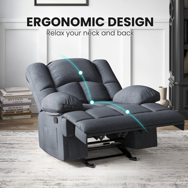 English Elm Oversized Rocking Rocker Recliner Chair with Ergonomic Support, Tool-Free 5-Minute Assembly Comfort Dark Gray T3623P380109
