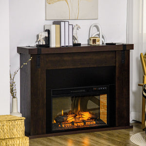 English Elm HOMCOM 36" Electric Fireplace Heater with Remote, 1500W Wall/Recessed Mount, Realistic Flames Brown W2225P249861