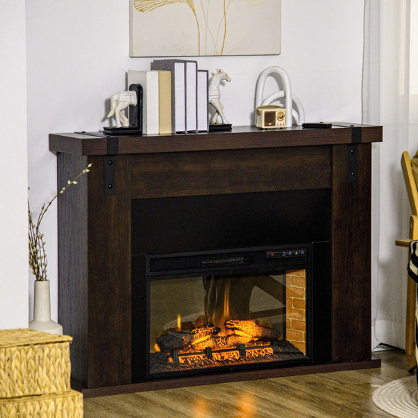 English Elm HOMCOM 36" Electric Fireplace Heater with Remote, 1500W Wall/Recessed Mount, Realistic Flames Brown W2225P249861