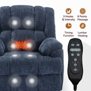English Elm Dual Motor Power Lift Recliner Chenille Chair with Massage Heat and Infinite Positions Blue W3224P288489