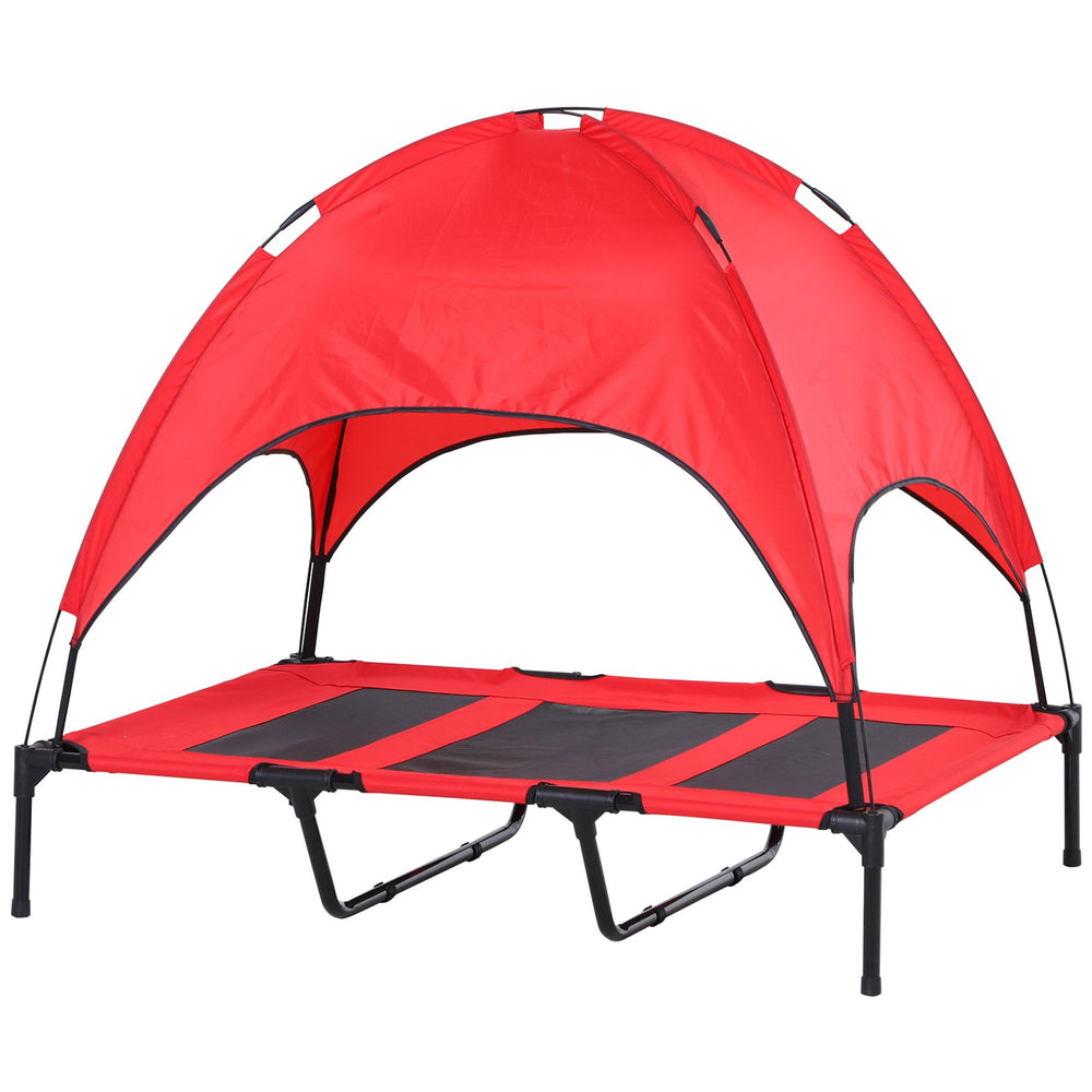 English Elm Modern Elevated Canopy Pet Cot Foldable Steel Frame Outdoor Mesh Bed for Large Dogs Black+Red T3971P433693