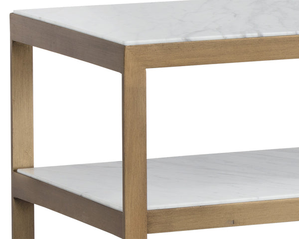 Sunpan Evert Modern Marble Console Table with Antique Brass Frame – Unique Italian Design for Elegance