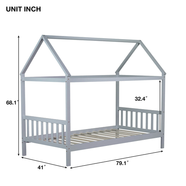 English Elm Twin House Shaped Kids Bed Solid Rubberwood Platform Frame with Storybook Silhouette W504P363901