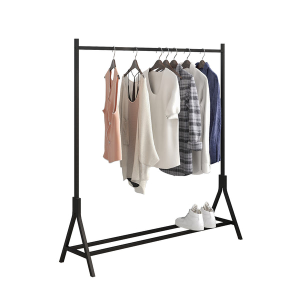 English Elm Garment Industrial Vintage Freestanding Clothing Rack with Shoe Shelf, Adjustable Feet, Heavy Duty Finish Black W840P201084