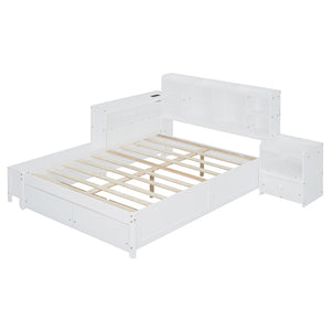 English Elm Full Size Wooden Platform Bed With Desk, Storage Drawers, Usb Ports, Nightstand & Modern Design N820S00029K